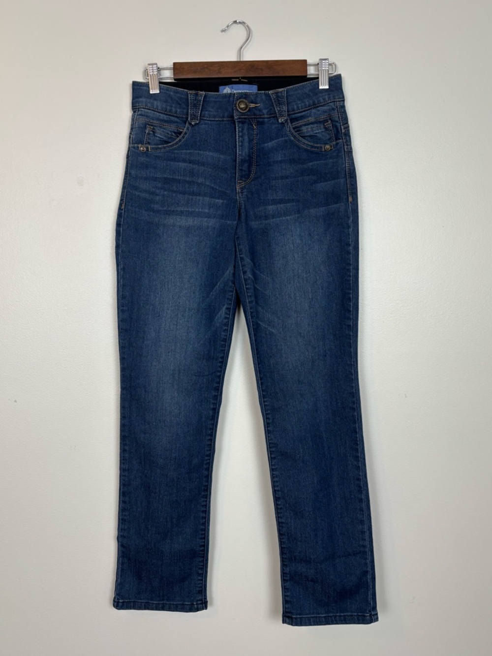 Democracy Jean Womens 2P Ab Solution Petite Straight Leg Denim in Blue